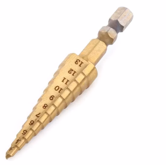 Broca escalonada recubierta de titanio de acero de alta velocidad, cortador de agujeros, vástago hexagonal, herramientas eléctricas de 3-13mm